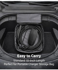 Level Up Your EV Life With This Rock Solid 10 Inch Nema 14-30 Wall Adapter Engineered For Tesla Gen Two And Three Connectors, Serving Up Lightning Fast Level Two 24 Amp Power, Zero Hassle Setup And Pure Reliability For Home Or Weekend Getaways, showing adapter stored in portable charger bag.