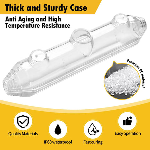 Beefed-Up In-Ground Waterproof Cable Junction Box For Outdoor And Underground Installations, IP68 Rated Enclosure, Extreme Weather Ready, Corrosion And Compression Resistant, Flame-Retardant Sealant, Built For Harsh Environments, clear plastic housing