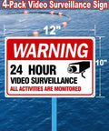 4 Pack 12 By 8 Security Camera Signs Reflective Waterproof Aluminum 24 Hour Surveillance Sign For Home And Business With High Visibility Easy Read Letters Yo