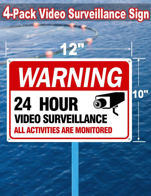 4 Pack 12 By 8 Security Camera Signs Reflective Waterproof Aluminum 24 Hour Surveillance Sign For Home And Business With High Visibility Easy Read Letters Yo