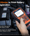 NT510 Elite Scan Tool For BMW Mini Rolls Royce Full Diagnostic Tool OBD2 Scanner held near open car battery