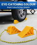 Heavy Duty Wheel Chocks For Rvs And Trailers, Non Slip Tire Stoppers With Durable Rope, Grooved Parking Blocks under RV tire.