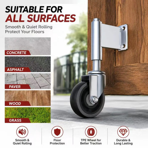 Rock Solid Five Inch Spring Loaded Gate Wheel Caster For Outdoor Timber And Steel Fences Roll Like Butter Heavy Duty Rig Built Tough For Farms And Driveways Two Pack Hardware Upgrade on various surfaces.