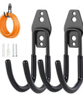 Heavy Duty Wall Mounted Hose Hanger 2 Pack Rustproof Metal Hose Holder with screws, black, PVC coated, holds up to 66lbs