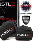 Weightlifting Wrist Wraps For Heavier Lifts 18 Inch And 12 Inch Premium Wrist Support Straps shown with packaging and logo