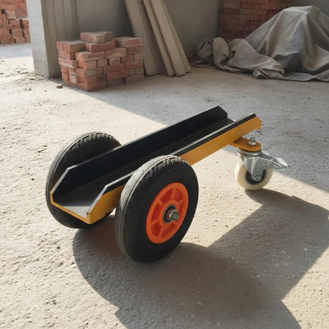 Rock Solid Heavy Duty Slab Mover Cart And Panel Transport Trolley with channel steel chassis and durable rubber wheels, shown on site.