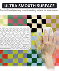 Retro Checkered Desk Mat Large Mouse Pad For Gaming And Work Ultra Smooth Surface shown with keyboard and mouse