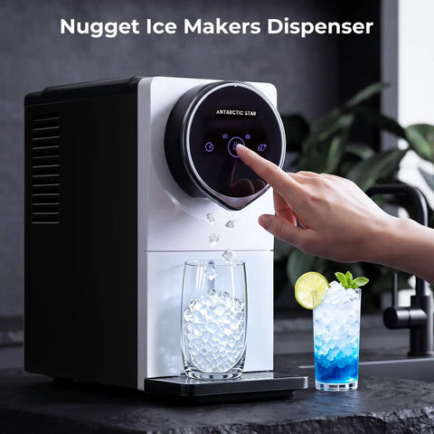 Heavy Duty Compact Nugget Ice Maker For Countertop With Auto Dispenser Makes Up To 33 Lbs Of Chewable Pebble Ice Daily dispensing ice.
