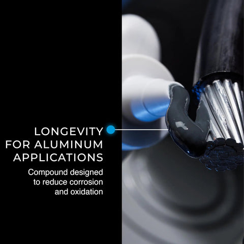 Close-up of Noalox Anti Oxidant Compound For Aluminum Conduit Joints Reduces Galling And Seizing With Zinc Particles applied to wire.