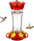 Outdoor Hummingbird Feeder 18 Oz With 6 Bee Guard Ports, Built-In Ant Moat, 360 Degree View, Durable Unbreakable Design