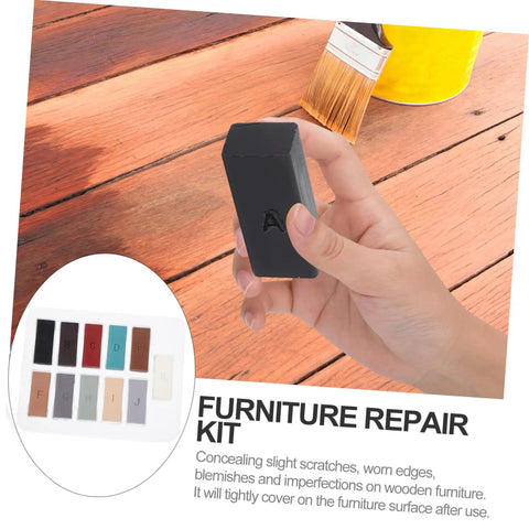 Person holding furniture repair wax block with DIY Floor Repair Kit For Cracked Tiles And Surfaces With Wax Block inset image nearby.