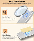 Installation options for 10 Inch Under Cabinet Lighting No Fuss With Motion Sensor LED Lights For Kitchen Pantry And Stairs USB Rechargeable 2400mAh Dimmable Magnetic Wireless Under Counter Lamps 2 Pack, showing magnetic and adhesive options.