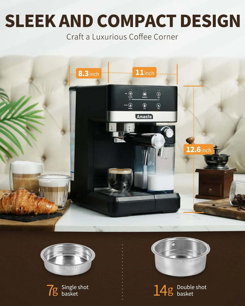 20 Bar Espresso Machine With Touch Screen And Automatic Milk Frother 3-In-1 Latte Maker on kitchen counter with cups