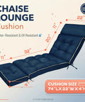 Outdoor Chaise Lounge Cushion With Memory Foam Replacement For Patio Pool Lounge Chair Pad With Ties 74 By 22 By 4 Inches Oxford Blue Cozy Plush Comfort For Outdoor Furniture shown with dimensions and details.
