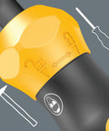 Close-up of Kraftform Kompakt 900 Imperial Impact Screwdriver Set handle showing reversible arrows and hammer icons