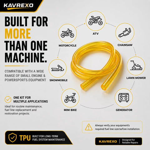 Top Tier TPU Fuel Line Kit 3/16 And 1-4 Inch With 8 Heavy Duty Clamps For Small Engines Lawmowers Trimmers And Chainsaws Flexible Durable Performance Gear yellow fuel tubing for ATV, mower, and chainsaw