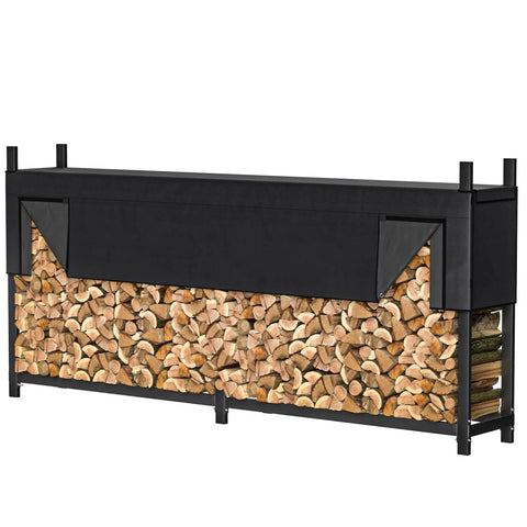 Heavy-Duty 8 Foot Firewood Rack With Weatherproof Cover And Carry Bag For Indoor Or Outdoor Use, Sturdy Steel Log Holder