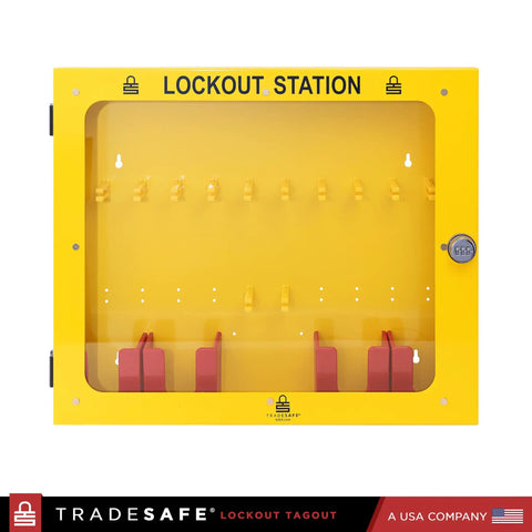 Heavy Duty Lockout Tagout Station Cabinet for Wall Mount, Unfilled Kit Holder with No LOTO Devices Included, front view