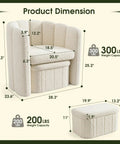 Super Snug White Barrel Accent Chair With Storage Ottoman In Thick Teddy Boucle Fleece Plush Lounge Seating For Living Room dimensions and weight capacity