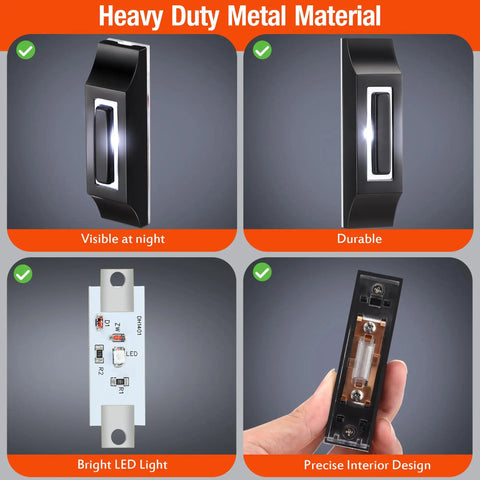 Solid Metal Doorbell Button Wall Mounted Black With Bright LED Light Waterproof Built To Last Durable Replacement For Old Plastic Button Weatherproof For Home Front Door Or Office Entry, side view