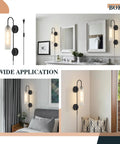 Black Plug In Wall Lights For Bedroom And Living Room, Frosted Milky White Glass Sconce Decor in multiple room settings