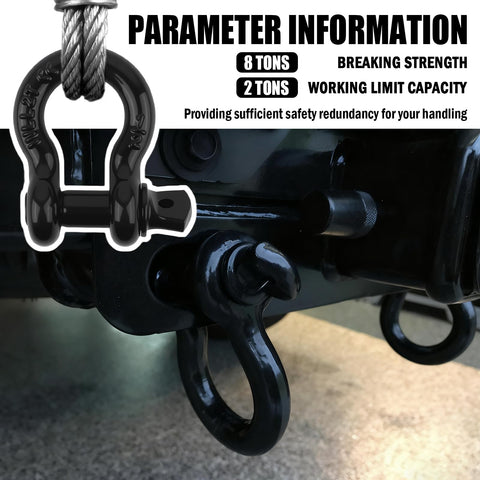 Heavy Duty Two Pack Half Inch D Ring Shackles With Five Eighths Inch Pins Eight Ton Breaking Strength And Two Ton Working Load Limit Ideal Vehicle Recovery And Winch Accessory For Off Roaders showing shackle details and specs