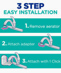3-step installation guide for Vertical Faucet Mount Water Filtration System With Lead Reducing Filter No Brainer Easy Install 100 Gallon