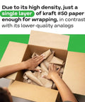 Person packing box with Heavy Duty Brown Kraft Paper Roll 36 In By 720 Ft 50 Lb Thick Packing Wrapping Paper For Moving Shipping And Crafts Natural Recyclable Kraft Non Coated Usa Made.