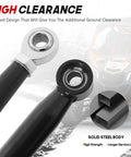 Close-up of Can Am Maverick X3 Rear Radius Rods 64 Inch Heavy Duty Pre Adjusted Steel With Heim Joints High Clearance Offset for 2017-2021