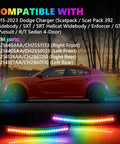 Dodge Charger with Dope RGB Full LED Side Marker Lights Kit, showcasing 4 modes and 16 colors, compatible with 2015-2023 models.