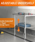 Stainless Steel Utility Work Table On Wheels 24 By 36 Heavy Duty Kitchen Cart With Adjustable Undershelf in garage setting