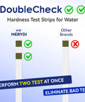 Comparison of hard water test strips showing double color pads vs single