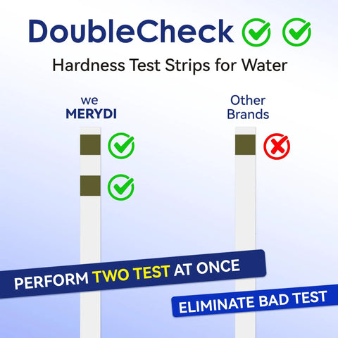 Comparison of hard water test strips showing double color pads vs single
