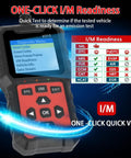 OBD2 Car Diagnostic Scanner with full read and clear codes displaying I/M readiness on screen