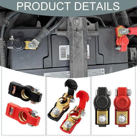 Universal Car Battery Terminal Connector Kit For Positive And Negative Posts Pure Copper Clamp Ends with Red and Black Covers