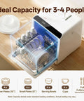 Nifty Portable Countertop Dishwasher For Tight Quarters holds four dinner plates, cups, bowls, and cutlery in a compact design.