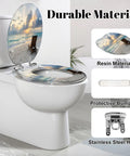 Elongated deck chair sandy beach waters edge seas Toilet Seat with ocean view, sturdy resin, and stainless steel hinge.