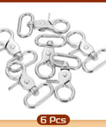 Six silver zinc-alloy swivel snap hooks (25 mm/1"), lobster claw clasps for straps and bags.