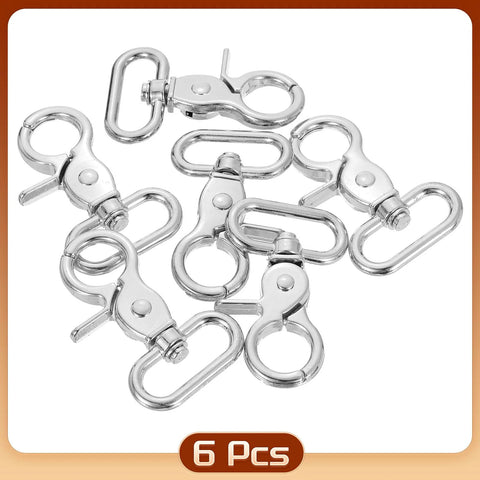 Six silver zinc-alloy swivel snap hooks (25 mm/1"), lobster claw clasps for straps and bags.