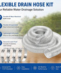 Flexible Drain Hose Kit with stainless steel clamps for water drainage solution, lightweight and portable design.