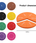 Magnetic Fraction Circles Set For Kids And Classrooms, 51 Pieces With 9 Color Coded Fractions From Whole To One Twelfth displayed with dimensions
