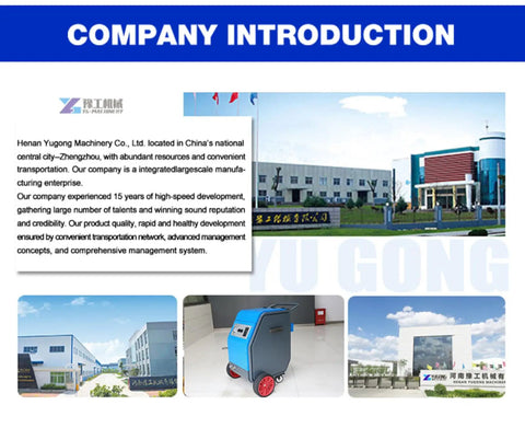 Company introduction image showcasing Henan Ygoung Machinery Co., Ltd. building and portable dry ice blasting machine.