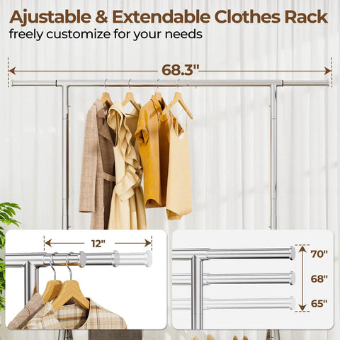 Built Like A Tank Heavy Duty Steel Rolling Clothes Rack Holds 450 Lbs With Sturdy Shelves For Hanging Jeans Coats Dresses Portable Wardrobe With Quiet Casters Easy To Move Around Your Room Silver Finish Garage Ready