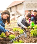 Multifunctional Stainless Steel Garden Hoe For Weeding Digging And Cultivating; family using tool in vegetable garden