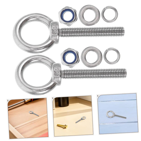 Stainless Steel Eye Bolts M10x60 With Nuts And Washers Anti Loosening Beefy Heavy Duty Lifting Eye Bolt For Machinery Mounting And Concrete Wall Installation Weather Resistant Surface And Extra Length For Deep Anchoring, stainless steel eye bolt set