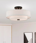 Ceiling Mount Light In English Bronze With Classic Transitional Style Durable Steel Construction Handcrafted Oatmeal Fabric Shade