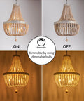 Six Light Farmhouse Boho Wood Bead Chandelier Modern Natural Wooden Beaded Pendant Light Fixture E12 with dimmable bulb option