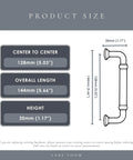 Product size diagram for Brass Gold Cabinet Handles Two Pack 5 Inch 128mm Solid Zinc Alloy Drawer Pulls For Cabinets.
