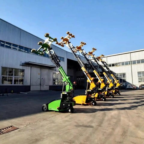 Professional Electric Glass Vacuum Lifter Heavy Duty Suction Cup Hoist adjustable grips lined up outdoors.