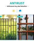 Comparison showing No Dig Animal Barrier Fence Kit With 25 Panels Measuring 17 Inches High And 27 Feet Long Garden Fence Border with rustproof metal against a rusted fence.